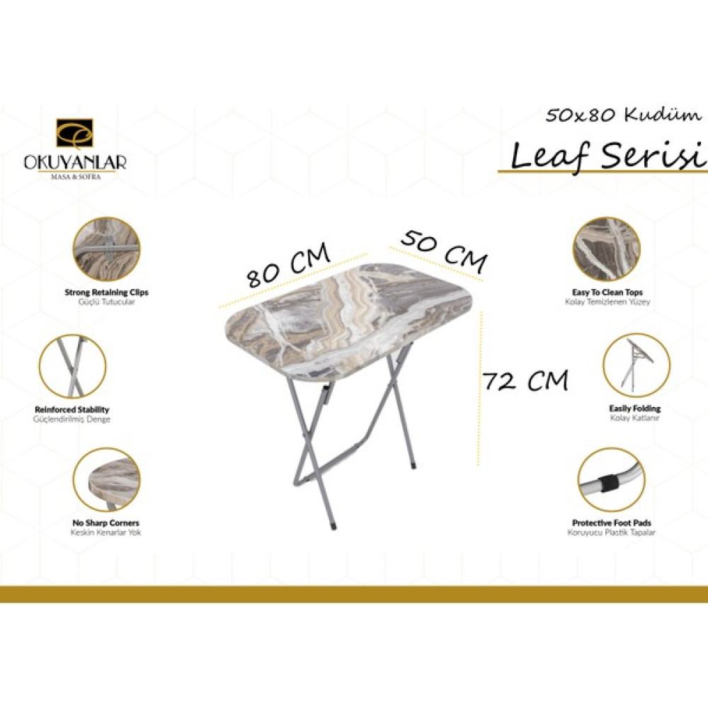 Okuyanlar 50X80 Leaf Katlanır Katlanabilir Yemek Çalışma Balkon Oyun Kamp Bahçe Masası (Kudüm) - Royal Mermer - Beyaz Bahçe Masası Fiyatı