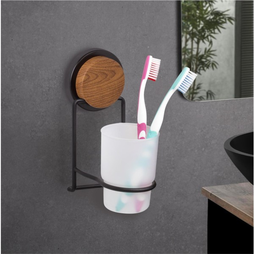 Okyanus Home Ahşap Desenli Magic Fix Sihirli Yapışkan Siyah Diş Fırçalık - Şeffaf Krom Diş Fırçalık Fiyatı