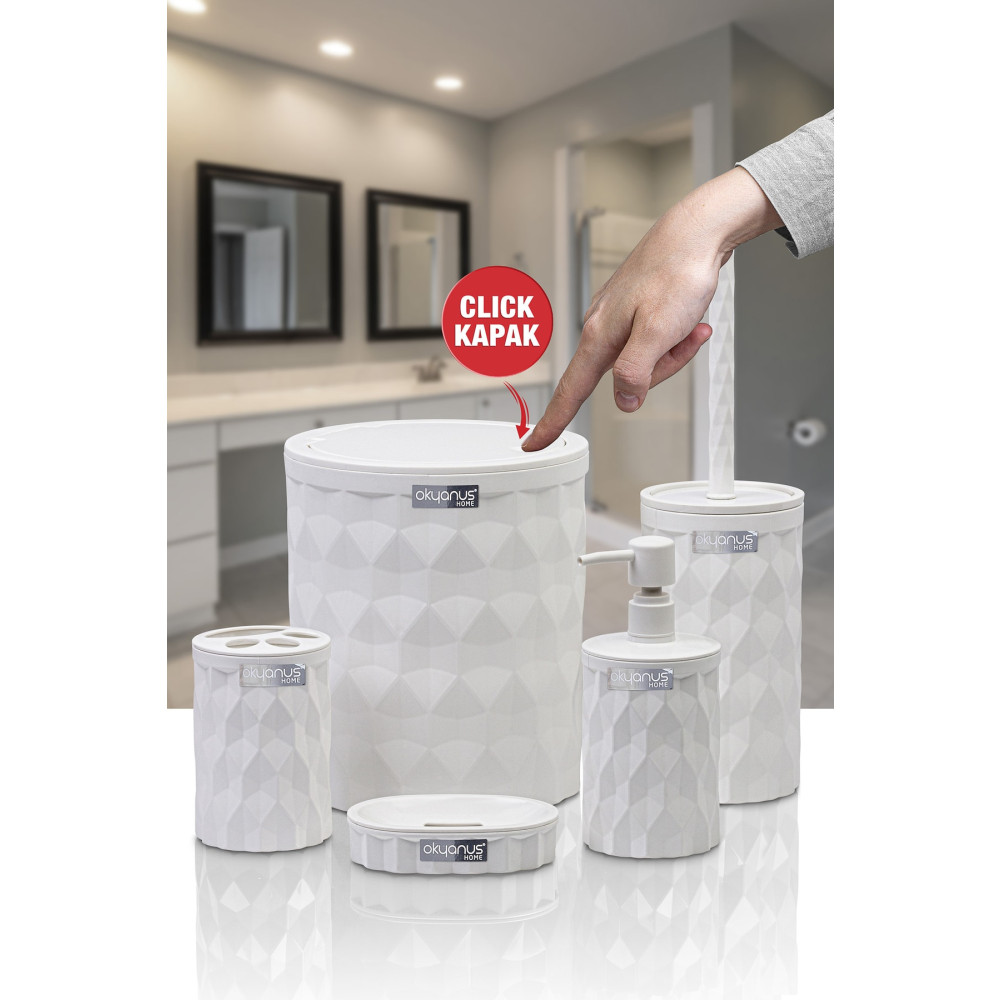 Okyanus Home Diamond Beyaz Click Kapak 5li Banyo Seti Banyo Aksesuarları Fiyatı