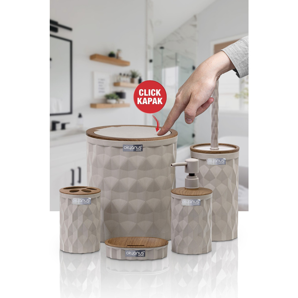 Okyanus Home Diamond Vizon Ahşap Click Kapak 5li Banyo Seti Banyo Aksesuarları Fiyatı