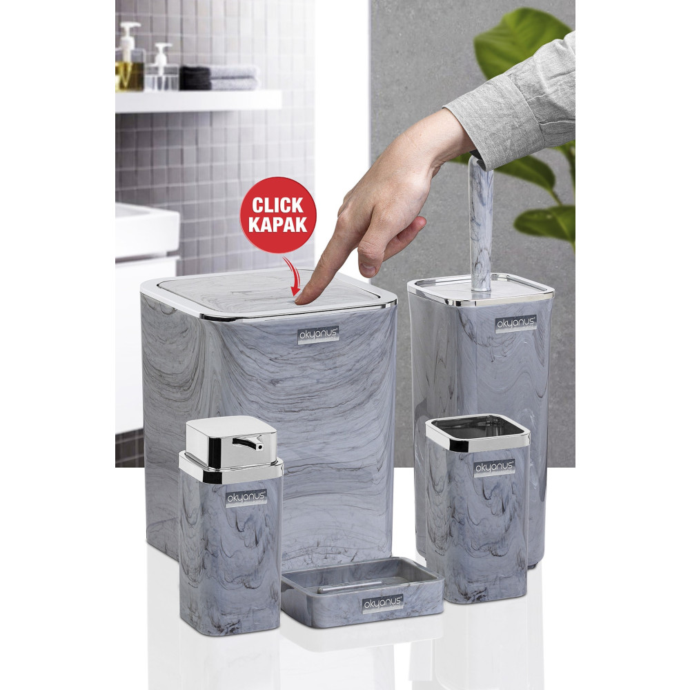 Okyanus Home Kare Mermer Desenli Banyo Seti 5li Banyo Aksesuarları Fiyatı