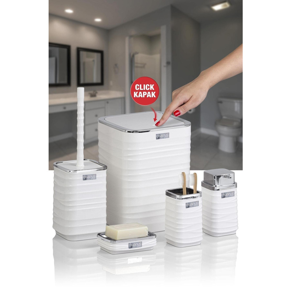Okyanus Home Luna Beyaz Kromlu Kare 5li Banyo Seti Banyo Aksesuarları Fiyatı