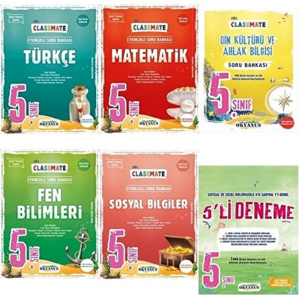 Okyanus Yayınları 5. Sınıf Classmate Soru Bankası Full Set+5. Sınıf 5'li Deneme Seti Tüm Dersler Fiyatı