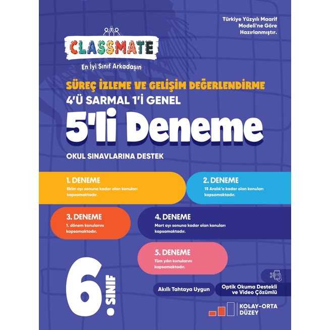 Okyanus Yayınları 6. Sınıf Classmate Süreç Izleme ve Gelişim Değerlendirme 5'li Deneme Tüm Dersler Fiyatı