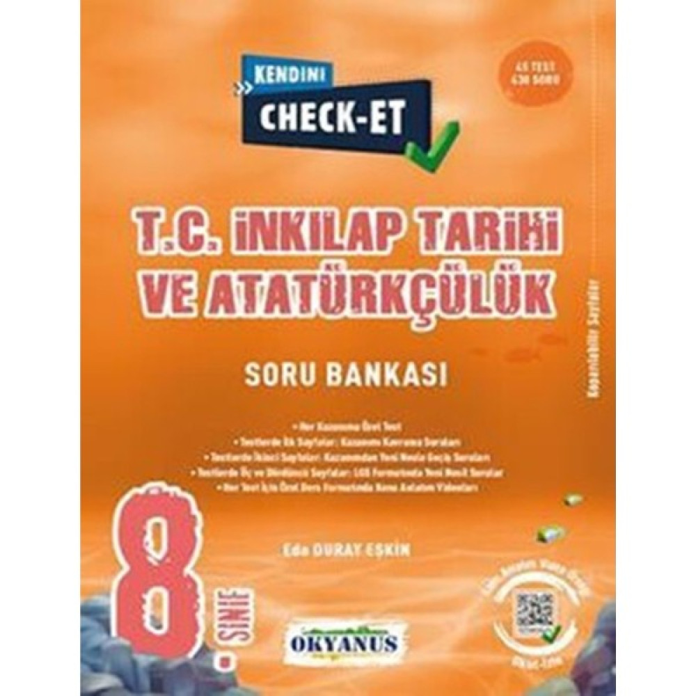 Okyanus Yayınları 8. Sınıf Kendini Check - Et Inkılap Tarihi ve Atatürkçülük Soru Bankası Kaynak Kitapları Fiyatı