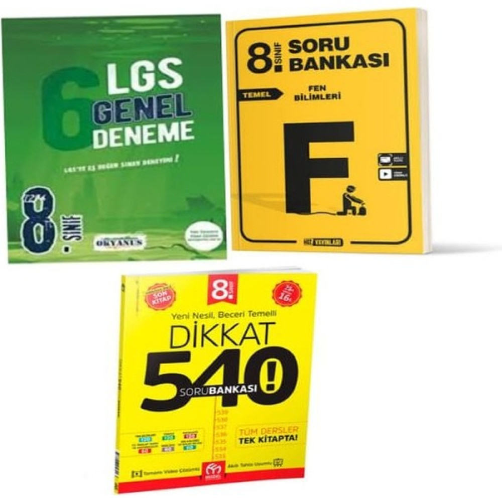 Okyanus Yayınları 8. Sınıf Lgs 6'lı Genel Deneme + Temel Fen Bilimleri Soru Bankası Hız Yayınları + Dikkat 540 Tüm Dersler Soru Bankası Tüm Dersler Fiyatı