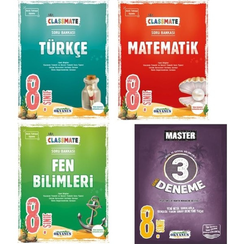 Okyanus Yayınları 8. Sınıf LGS Classmate Türkçe Matematik Fen Sb ve Master 3 Deneme Seti Okyanus Yayınları Tüm Dersler Fiyatı