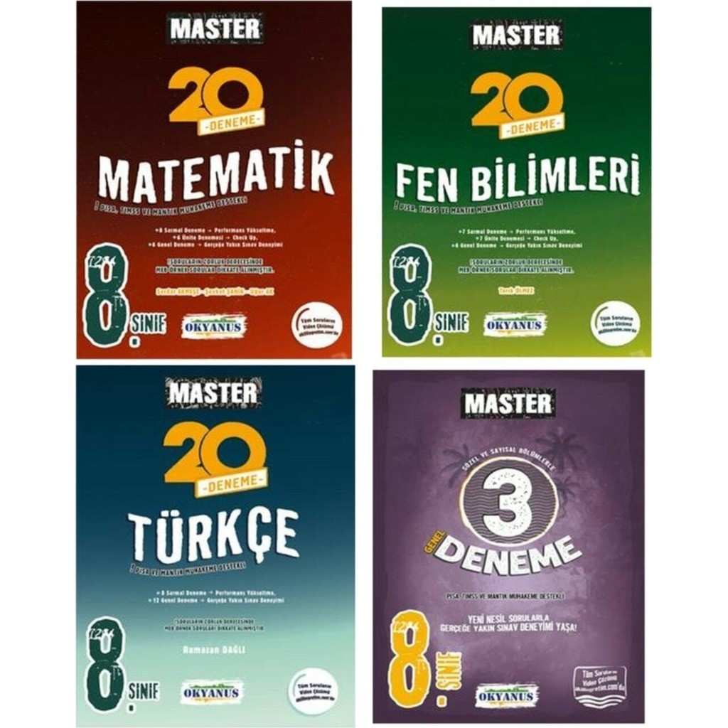 Okyanus Yayınları 8. Sınıf LGS Master Matematik Fen Türkçe 3 Deneme Seti Eğitim Kitapları Tüm Dersler Fiyatı