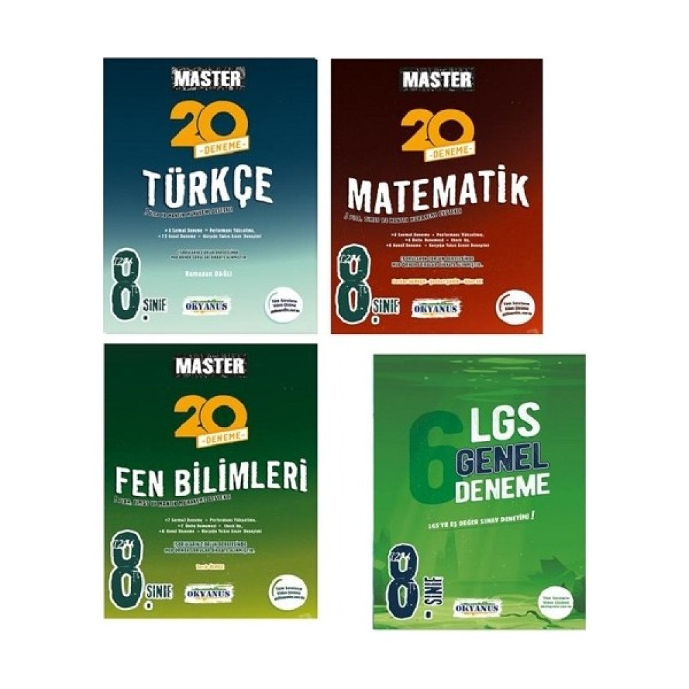 Okyanus Yayınları 8. Sınıf Master 20 Türkçe+Matematik+Fen Bilimleri Denemesi+8. Sınıf 6 Genel Deneme (Ciltli) Tüm Dersler Fiyatı