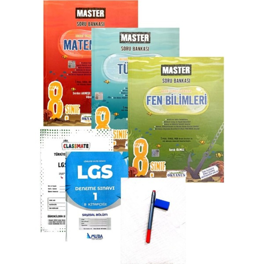 Okyanus Yayınları 8. Sınıf Master Matematik + Fen Bilimleri + Türkçe Soru Bankası - Yeni Baskı - (Aydın + Okyanus Yayınları Deneme + Faber Kalem + ... Kaynak Kitapları Fiyatı