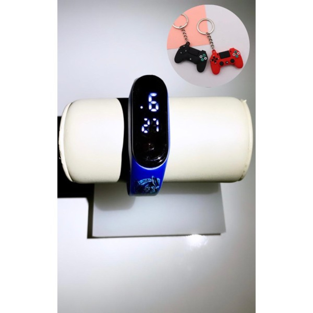 Okyanushop 5 Atm Dijital LED Mavi Süper Kahraman Figürlü Anahtarlık ve Çocuk Kol Saati Kol Saatleri Fiyatı