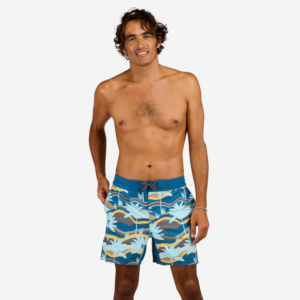 Olaian Erkek Orta 17" Deniz Şortu / Boardshort - Gri Palmiye Desenli - Palmeraie 500 Şort & Kapri (Outdoor) Fiyatı