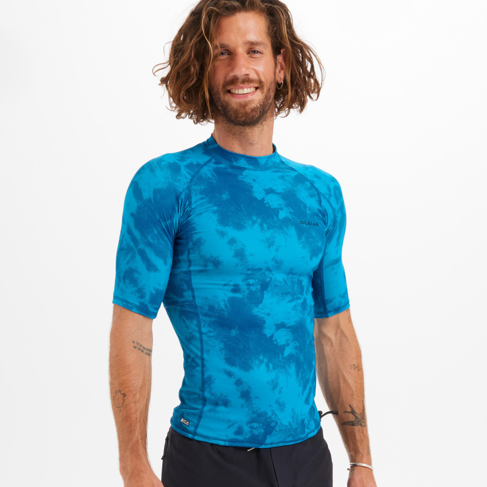Olaian Erkek Slim Fit Kısa Kollu Uv Korumalı Tişört - Mavi - Desenli - 100 Dalış & Yüzme Malzemeleri Fiyatı