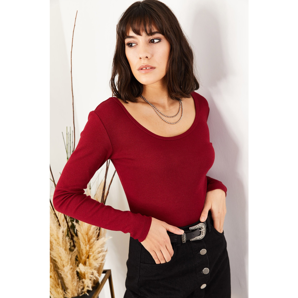 Olalook Kadın Bordo Geniş Yakalı Kaşkorse Bluz M Beden Bluz Fiyatı