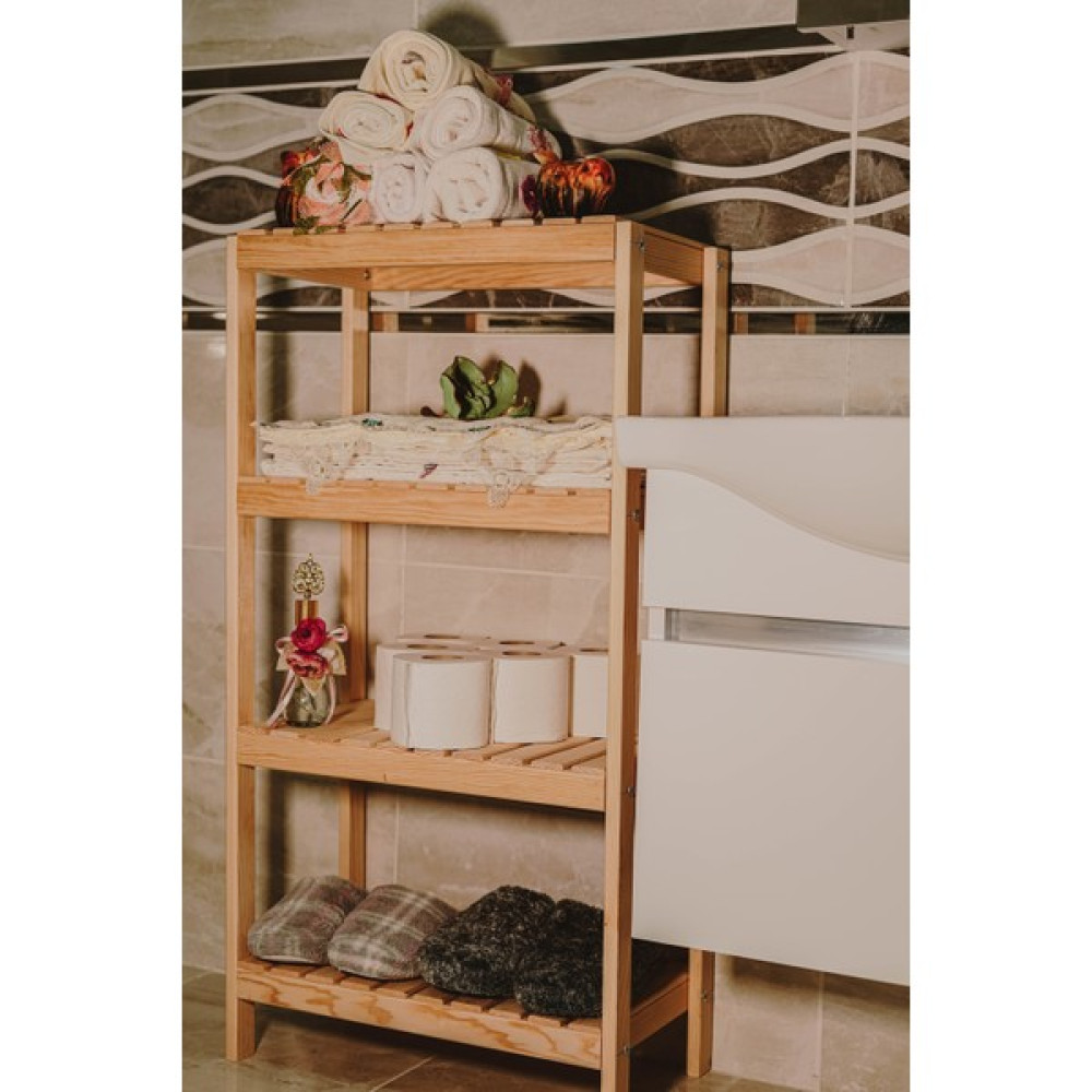 Olcay Aksesuar Ahşap Banyo Rafı 4 Raflı Havluluk Sabunluk Dekoratif Raf Banyo Dolabı / Mobilyası Fiyatı