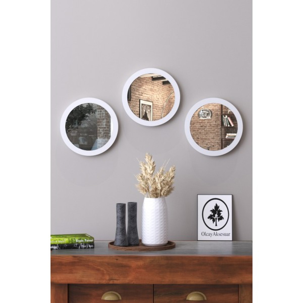 Olcay Aksesuar Beyaz Dekoratif 22 cm 3 Lü Set Yuvarlak Ayna Antre Koridor Duvar Aynası Salon Mutfak Banyo Wc Ofis Ayna Fiyatı