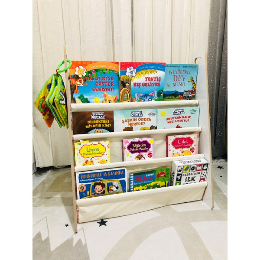 Olcay Aksesuar Montessori Çocuk Bebek Odası Taşınabilir Eğitici 4 Raflı Bez Kumaş Kitaplık Kitaplık Fiyatı