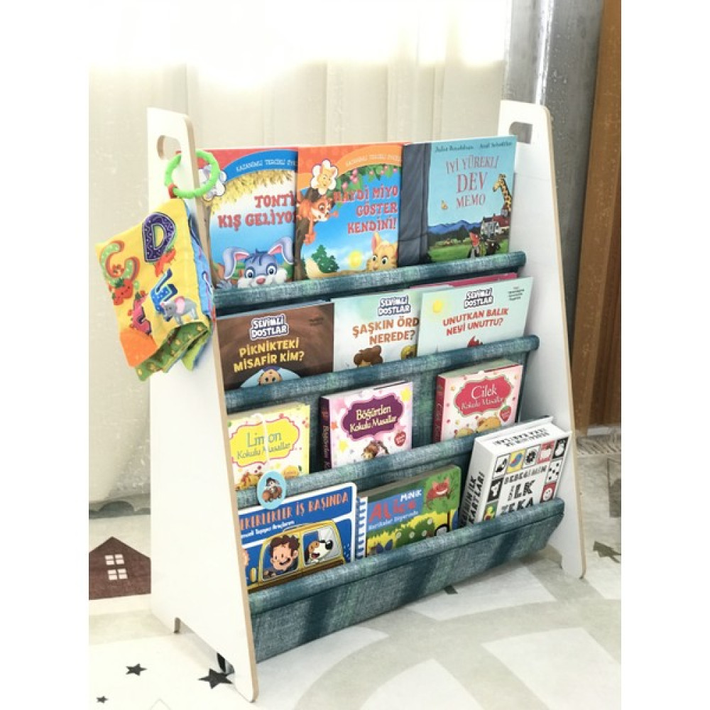 Olcay Aksesuar Montessori Çocuk Bebek Odası Taşınabilir Eğitici 4 Raflı Bez Kumaş Kitaplık - Beyaz Kitaplık Fiyatı