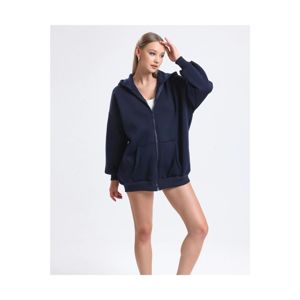 OLCMODA Unisex-lacivert %100 Organik Pamuklu Kalın Kumaş Oversize / Geniş Kesim Fermuarlı Hırka L/XL Beden Kadın Hırka Fiyatı