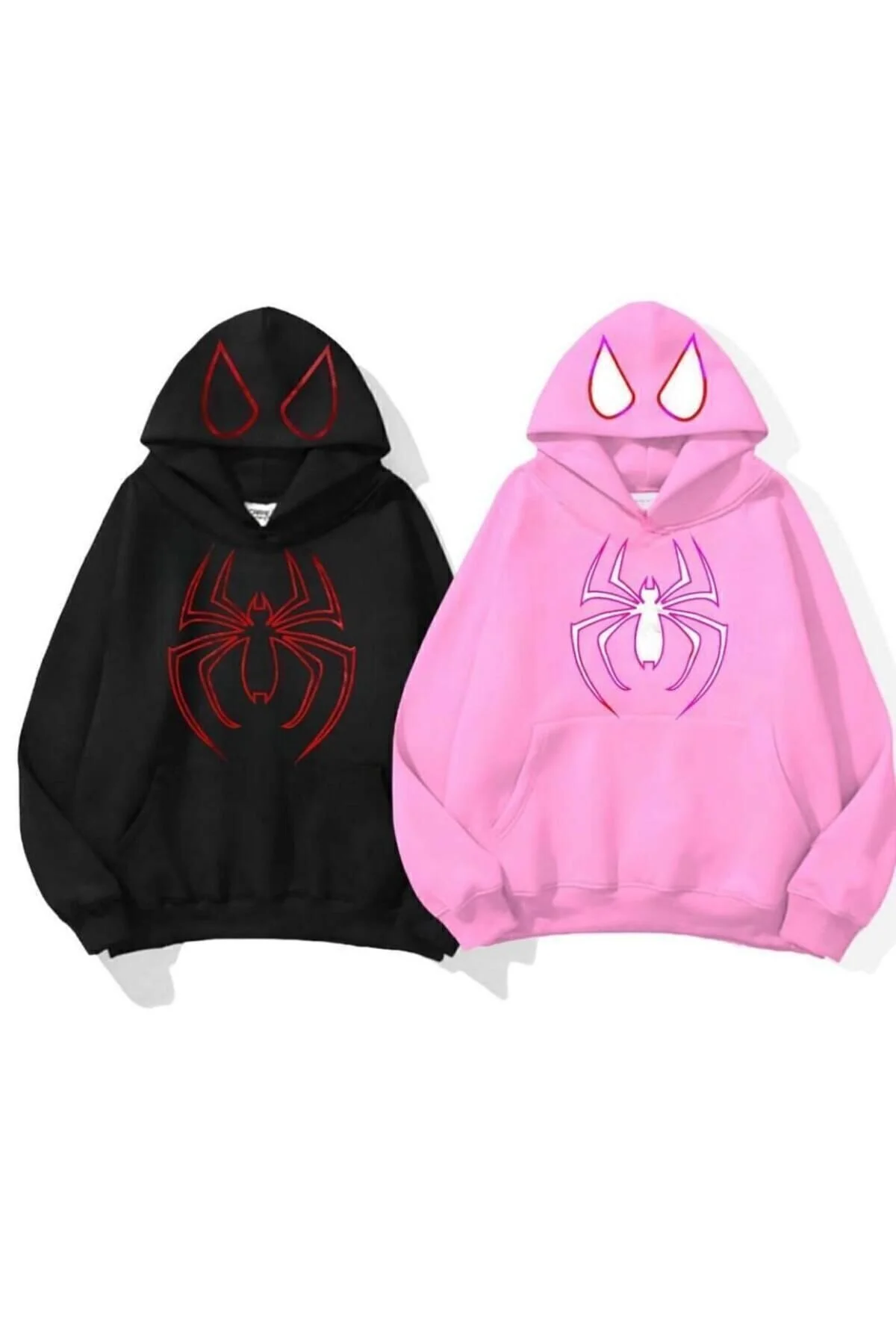 OLCMODA Unisex Örümcek Baskılı 3 Iplik Organik Pamuklu Oversize Sevgili Çift Kombini Kapüşonlu Hoodie Standart Beden" Bayan Sweatshirt Fiyatı