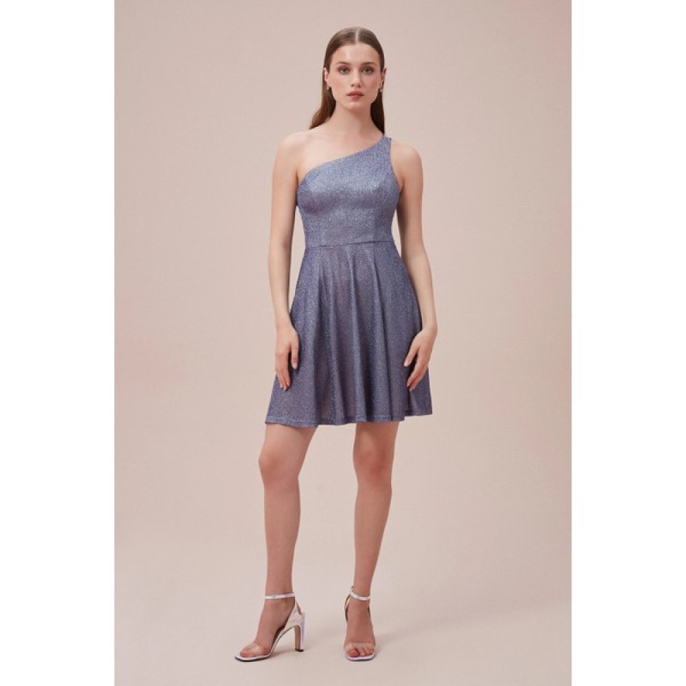 Oleg By Oleg Cassini Gümüş Tek Omuz Pırıltılı Örgü Kumaş Mini Abiye Elbise WBM3790DBNT Elbise Fiyatı