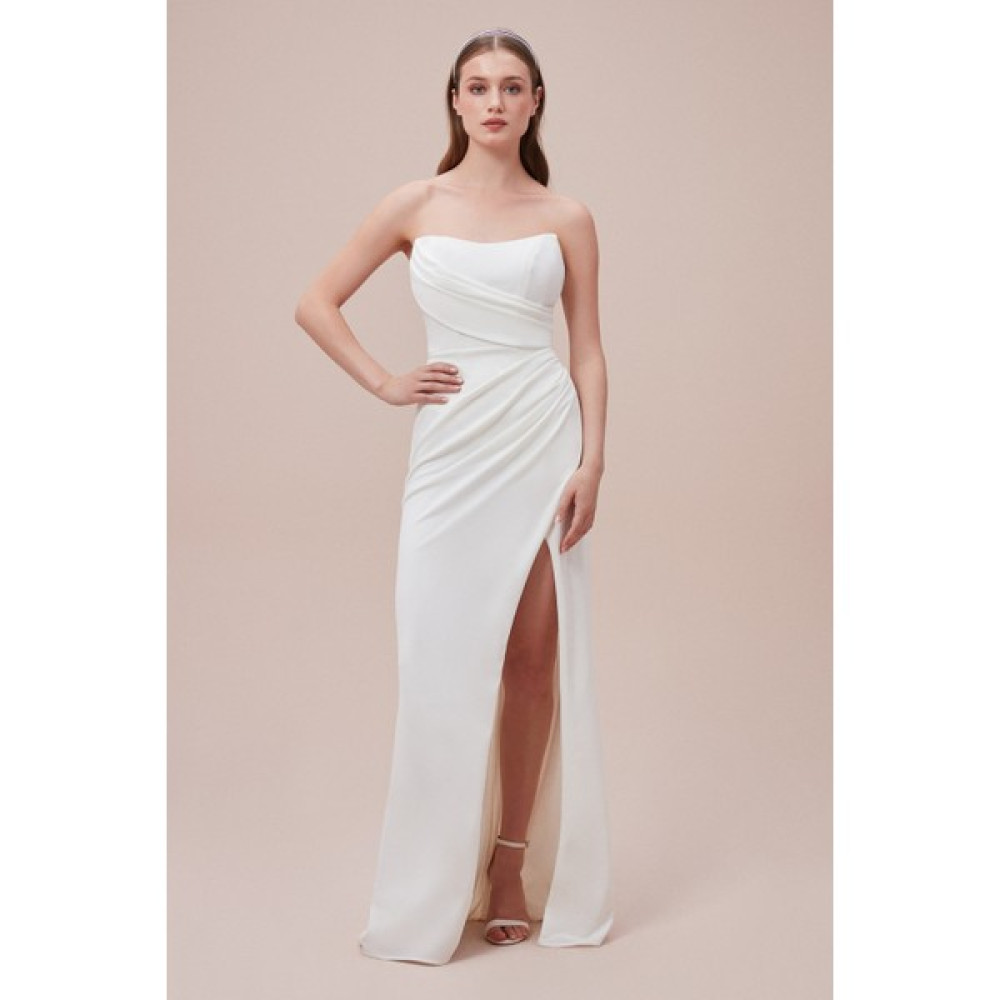 Oleg By Oleg Cassini Straplez Yırtmaçlı Krep Gelinlik Gelinlik Fiyatı