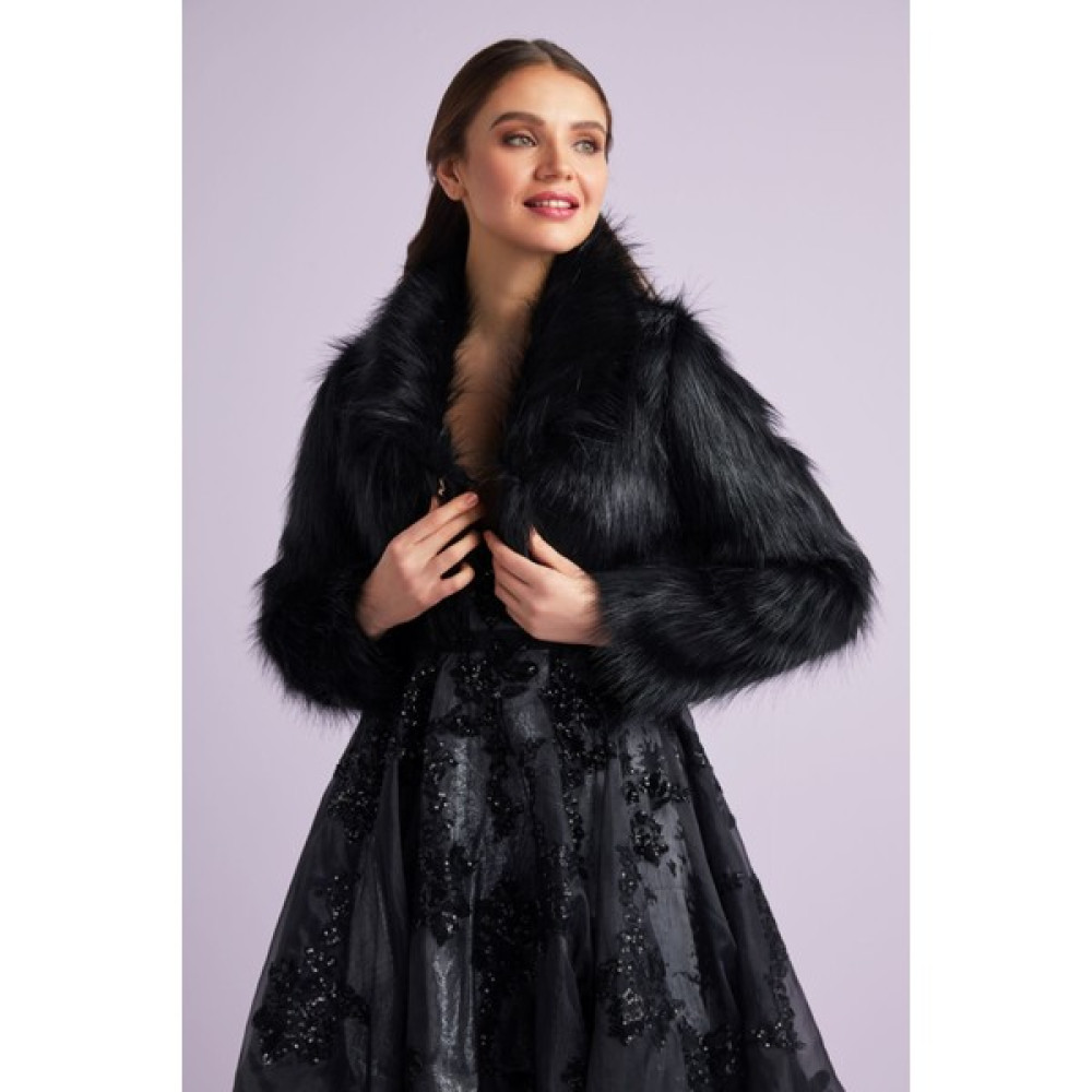 OLEG CASSINI TR Siyah Kürk Bolero Abiye - Gelinlik Için Bolero Fiyatı