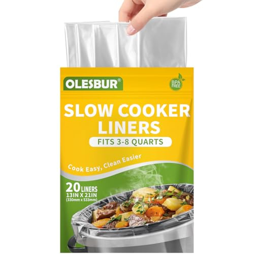 OLESBUR Slow Cooker Liners, 13"x21", 20 Count, Fits 3-8 Quarts, Disposable Pot Liners Compatible with Crockpot, Oval Large Size, BPA-Free Cooking Bags, Kitchen Accessories, Cook with Ease