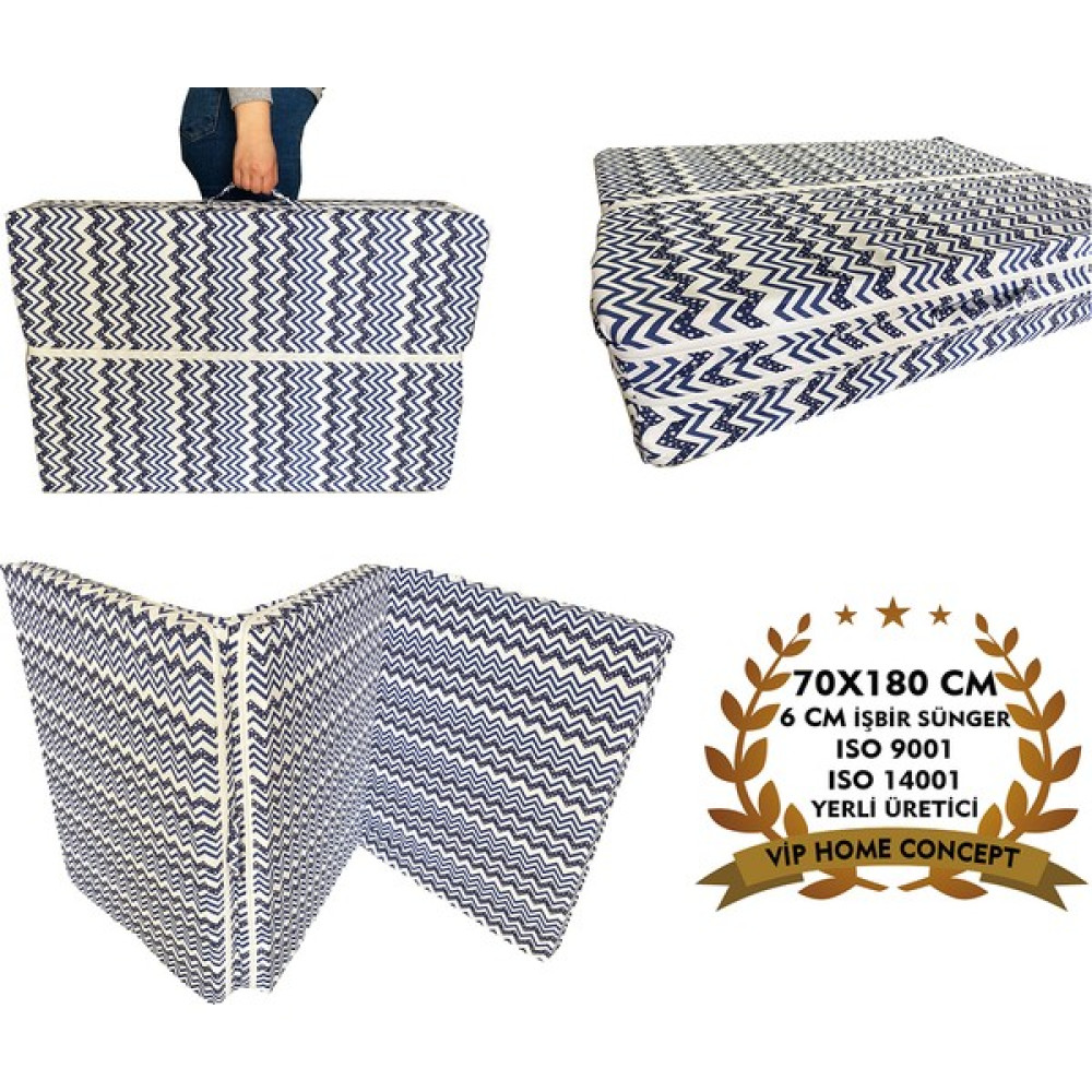 Olgun Home Katlanır Yer Yatağı ve Tek Kişilik Sünger Katlanır Minder Yatak 70 x 180 cm 6 cm Lacivert Zikzak - 70 x 180 x 6 cm Yatak Fiyatı