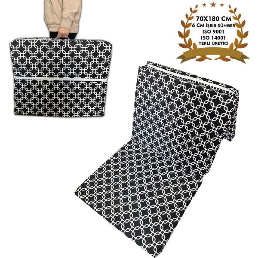 Olgun Home Katlanır Yer Yatağı ve Tek Kişilik Sünger Katlanır Minder Yatak 70 x 180 cm 6 cm - Siyah Zincir - 70 x 180 x 6 cm Yatak Fiyatı