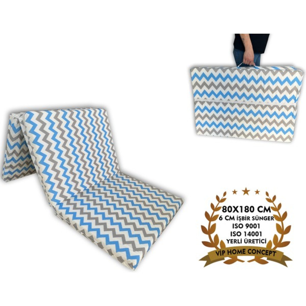 Olgun Home Katlanır Yer Yatağı ve Tek Kişilik Sünger Katlanır Minder Yatak 80 x 180 cm 6 cm Mavi Gri Zikzak - 80 x 180 x 6 cm Yatak Fiyatı