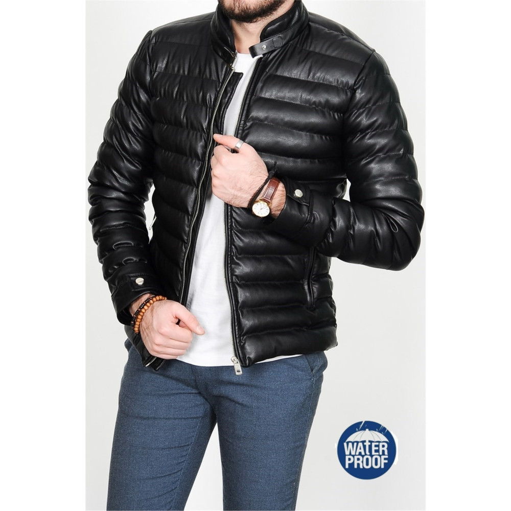 Oliggopol Erkek Siyah Slim Fit Içi Kürklü Iç Cepli Şişme Deri Mont XXL Beden Bayan Mont Fiyatı