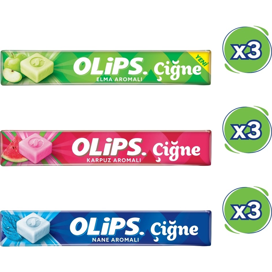 Olips Çiğne Ferahlatıcı Şeker Paketi - Elma, Nane, Karpuz 47 Grx 15 Adet - 47 kg Diğer Fiyatı