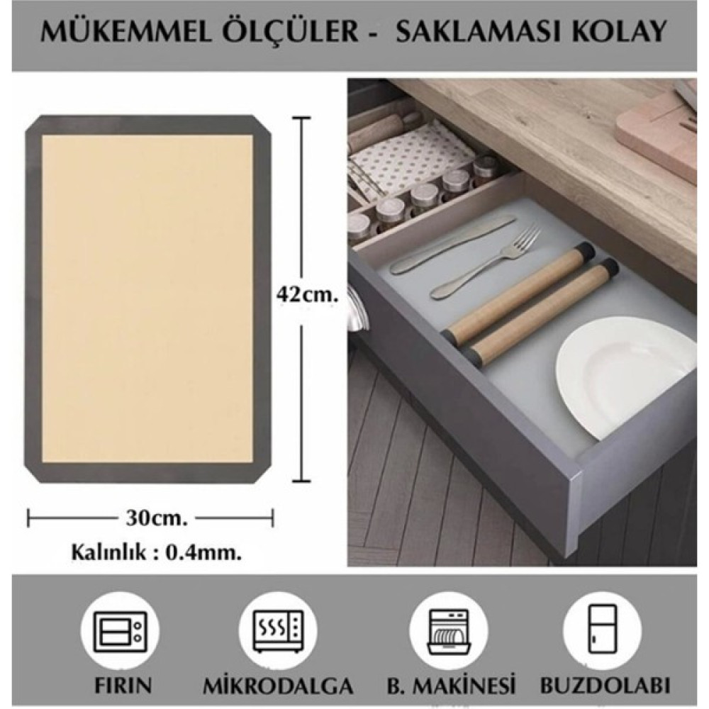 Oliva Nero 2 Adet Gri Renk Silikon Kenar Ortası Cam Elyaf Yanmaz Yapışmaz Pişirme ve Hamur Açma Matı 40*30 Kek Kalıpları Fiyatı