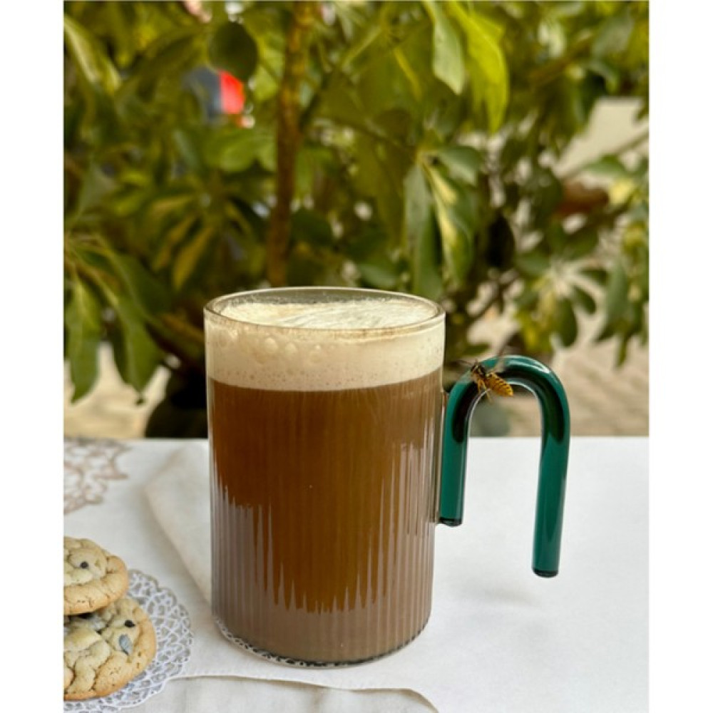 Oliva Nero Borosilikat Cam Bardak Çay Kupası Kahve Kupası Yeşil Kulplu Şık Kupa 300 ml Fincan / Bardak / Kahve Takımı Fiyatı