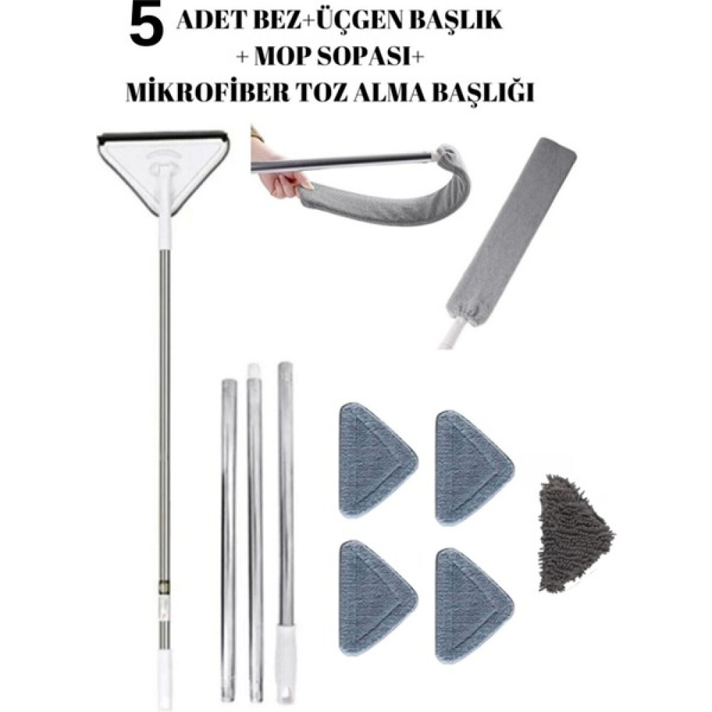 Oliva Nero Set Üçgen Cam Duvar Yüzey Cam Silme Aparatı Mop Mikrofiber Toz Alma Başlık (5 Bezli) - Beyaz Temizlik Malzemeleri Fiyatı