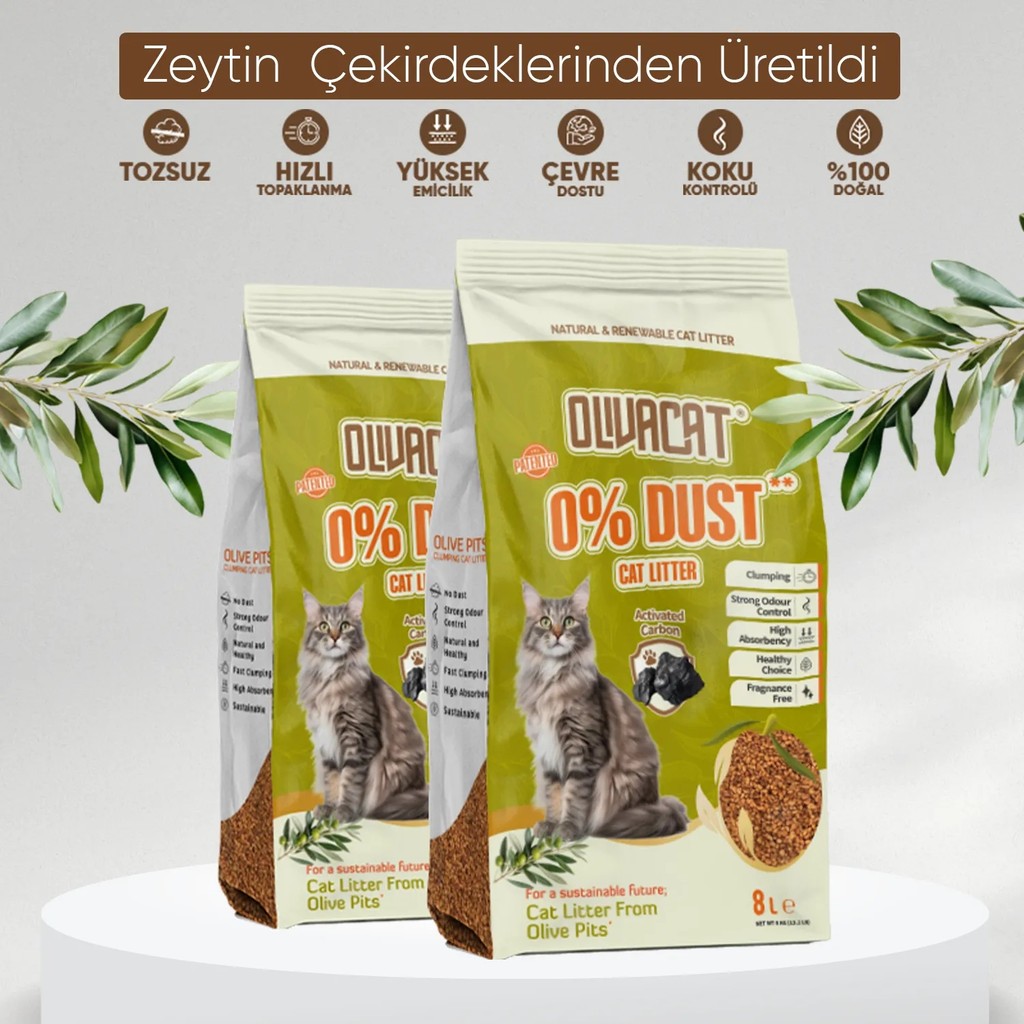 Olivacat Zeytin Çekirdeğinden Üretilen Aktif Karbonlu Tozsuz Doğal Kedi Kumu 8L x 2 Adet Evcil Hayvan Ürünleri Fiyatı