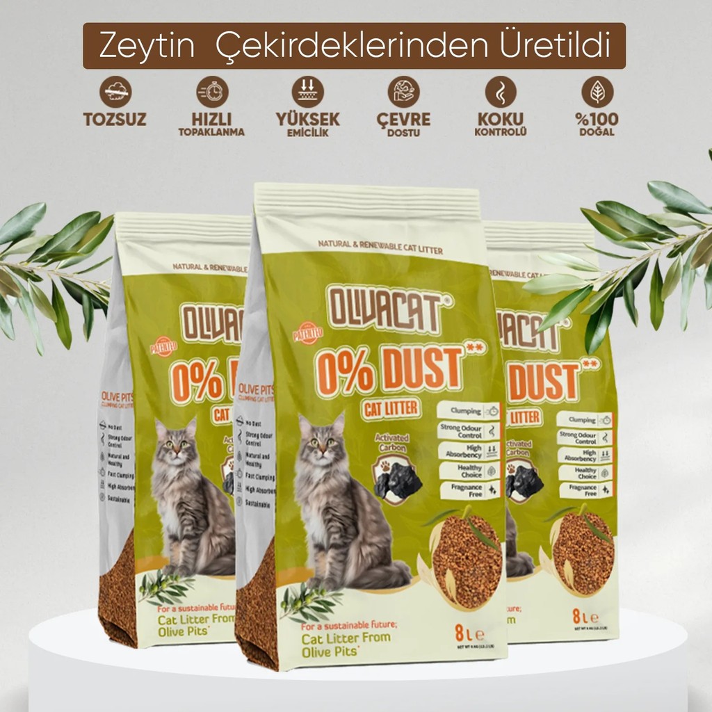 Olivacat Zeytin Çekirdeğinden Üretilen Aktif Karbonlu Tozsuz Doğal Kedi Kumu 8L x 3 Adet Evcil Hayvan Ürünleri Fiyatı