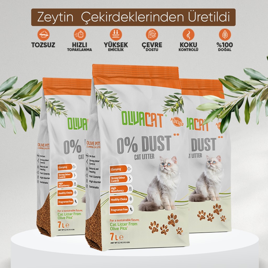 Olivacat Zeytin Çekirdeğinden Üretilen Doğal Tozsuz Kedi Kumu 3 Adet (21 LT) Evcil Hayvan Ürünleri Fiyatı
