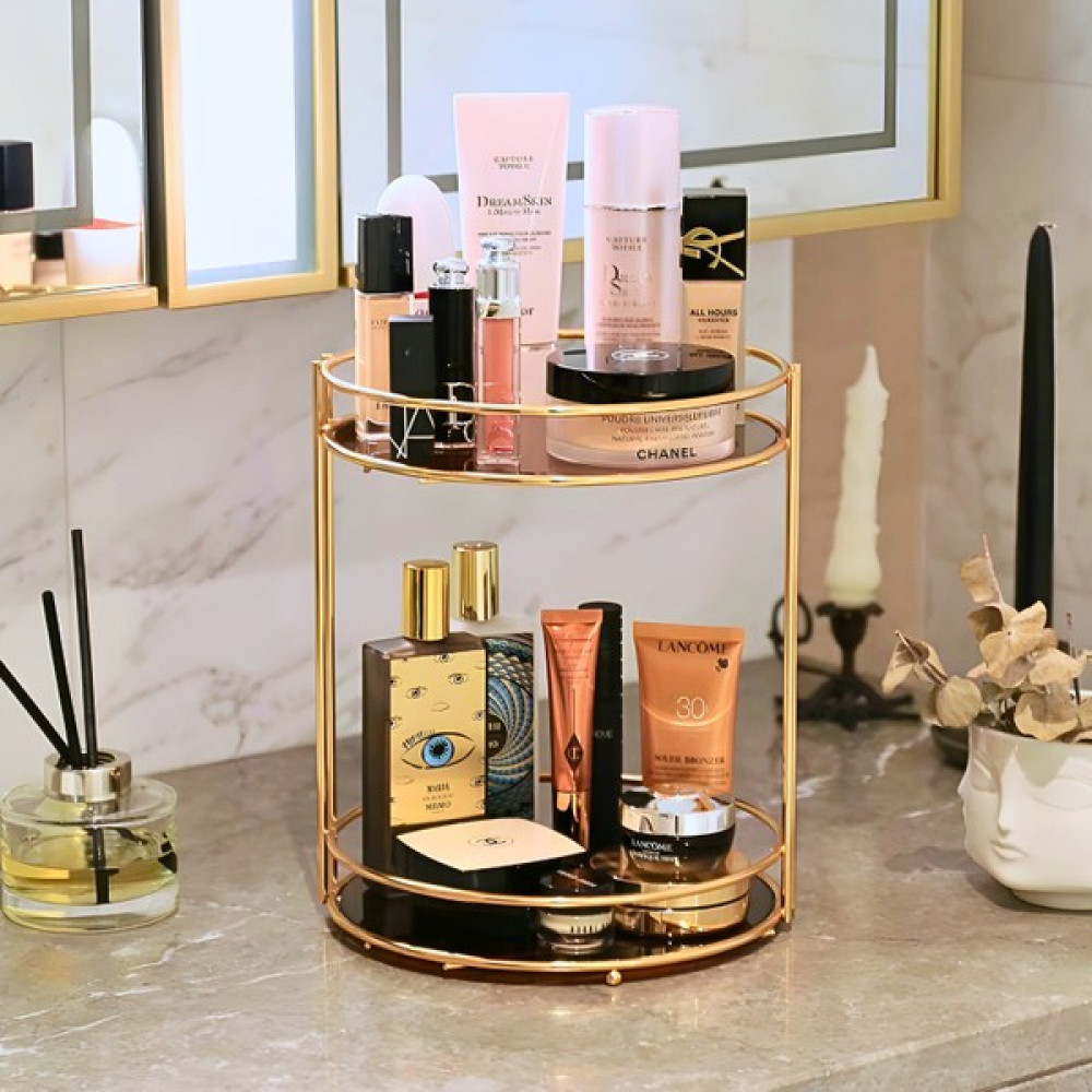 Olive Banyo Kozmetik Makyaj Aksesuar Düzenleyici 2 Katlı Dekoratif Organizer Set Gold Siyah Banyo Aksesuarları Fiyatı