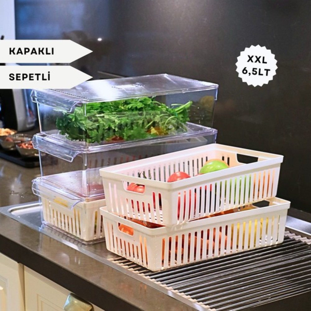 Olive Me 3'lü Xxl Buzdolabı Düzenleyici Organizer Sepetli 6,5 Lt Kapaklı Set Saklama Kapları Fiyatı
