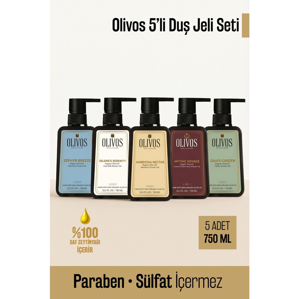 Olivos 5’li Duş Jeli Seti | %100 Zeytinyağı Bazlı, Paraben & Sülfat Içermez, 5 × 750 ml Diğer Fiyatı