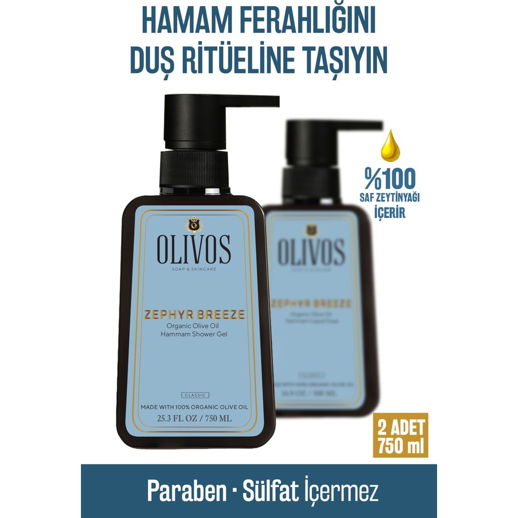 Olivos Doğal Zeytinyağlı Hamam Kokulu Banyo ve Duş Jeli Zeytinyağı Cilt Besleyici Nemlendirici 2 Adet 750ML - 750 ml Diğer Fiyatı