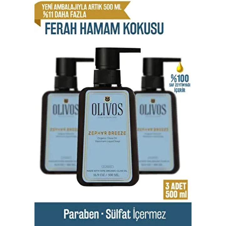 Olivos Doğal Zeytinyağlı Hamam Kokulu Sıvı Sabun 3 Adet 500 ml Yoğun Nemlendirici Özellikte Diğer Fiyatı