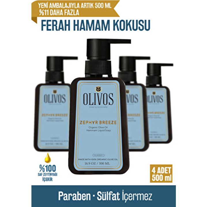 Olivos Doğal Zeytinyağlı Hamam Kokulu Sıvı Sabun El Sabunu 4 Adet 500 ml Yoğun Nemlendirici Özellik Diğer Fiyatı