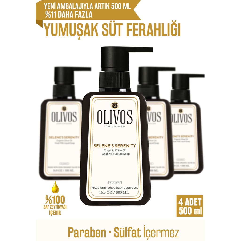 Olivos Doğal Zeytinyağlı Keçi Sütlü Sıvı Sabun Zeytinyağı El Sabunu Yoğun Nemlendirici 4 Adet 500 ml Diğer Fiyatı