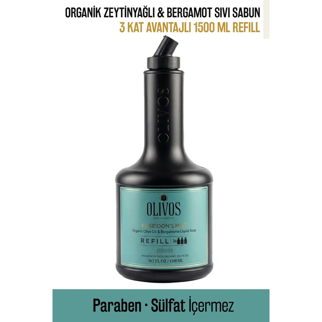 Olivos Poseidon’s Mist Zeytinyağlı Bergamot Kokulu Sıvı Sabun Refill 1500 ml (3X500 Ml) Ekonomik Paket - 1 Adet Diğer Fiyatı