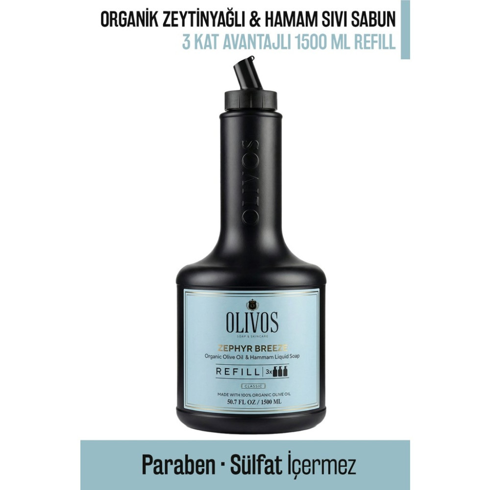 Olivos Zephyr Breeze Zeytinyağlı Hamam Kokulu Sıvı Sabun Refill 1500 ml (3X500 Ml) Ekonomik Paket - 1 Adet Diğer Fiyatı