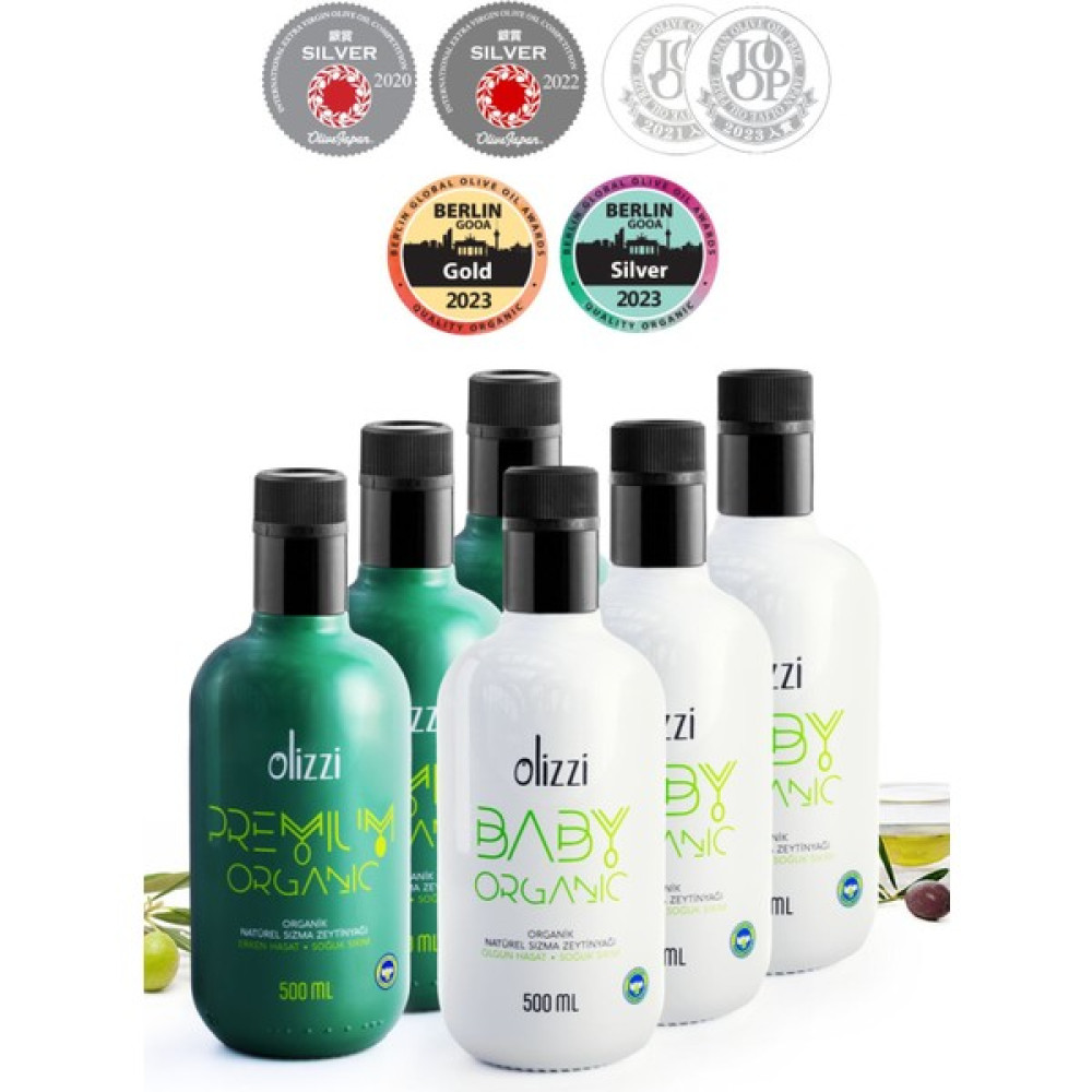 Olizzi Premium Organik ve Baby Organik Natürel Sızma Soğuk Sıkım Bebek İçin Zeytinyağı 500 ML X 6 Adet Diğer Fiyatı