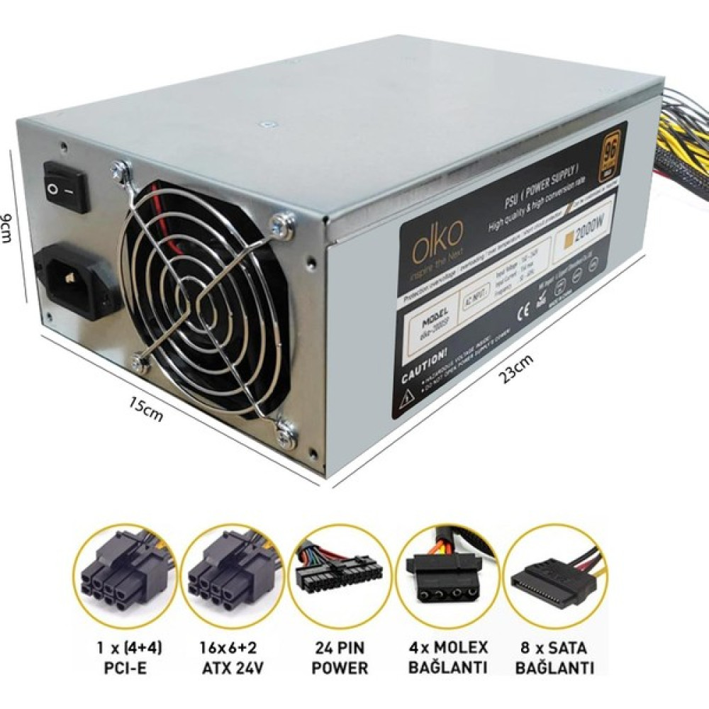 Olko Power Supply 2000W 96 Plus Çoklu 2 Fanlı Mining Için Olko SP-2000 Power Supply Fiyatı